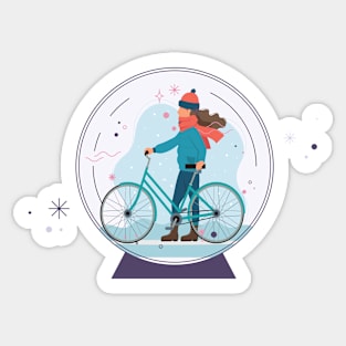 Bicycle girl snow globe Sticker